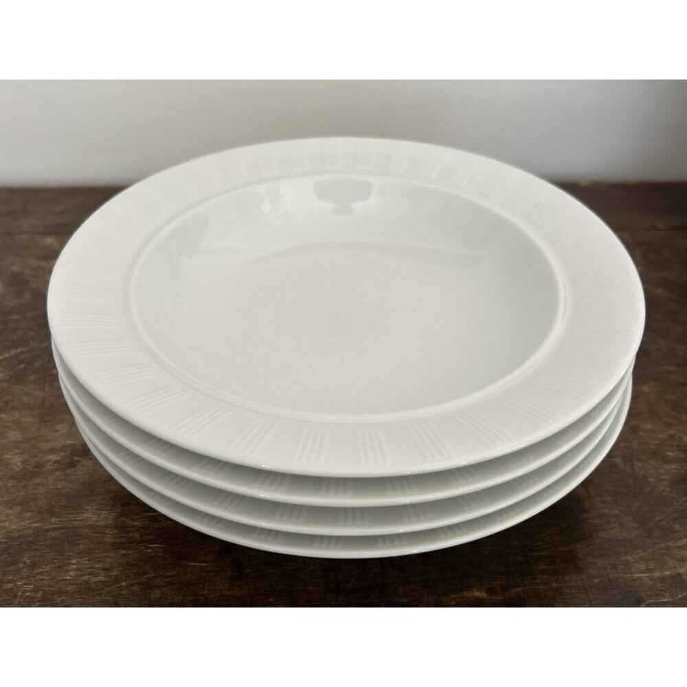 DANSK White Cafe Nouveau Rimmed Soup Cereal Pasta Bowls 9"  Set of 4